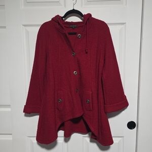 For Cynthia Red 100% Wool Jacket Button Up Swing Coat Small